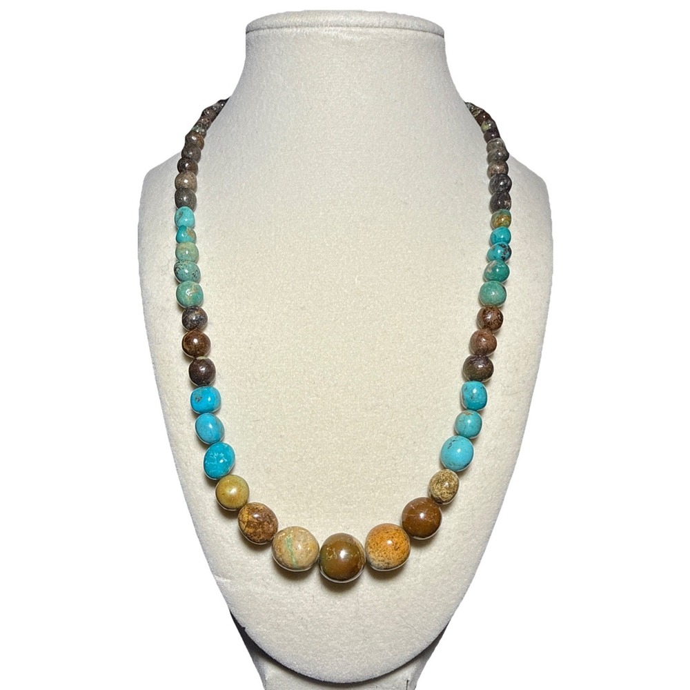 Jay King Sterling Silver‎ and Turquoise Graduated Beaded Necklace J12-2
